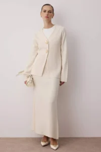 Trendyol Modest Ecru Gold buttoned Knitwear Etekli Set - Image 2