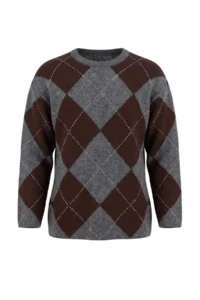 Trendyol Modest Anthracite Soft textured Plaid / Checkered Openwork Knitwear - Image 4