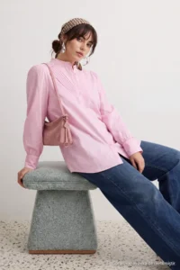 Trendyol Modest Light PINK Rahat Pattern ribbed Shirt