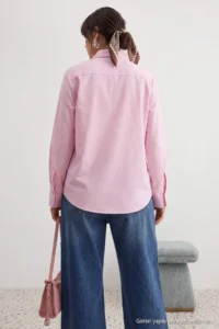 Trendyol Modest Light PINK Rahat Pattern ribbed Shirt - Image 3