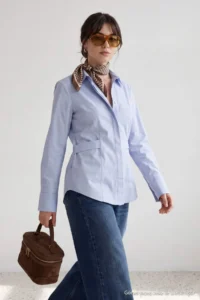 Trendyol Modest Light BLUE Binding Detailed Cotton Shirt - Image 3