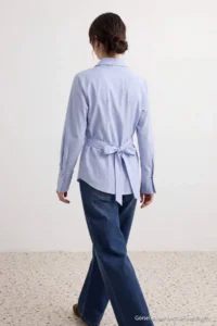 Trendyol Modest Light BLUE Binding Detailed Cotton Shirt - Image 4