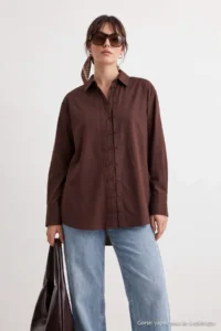 Trendyol Modest Brown Double Placket Cotton Oversized Shirt