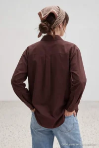 Trendyol Modest Brown Double Placket Cotton Oversized Shirt - Image 2
