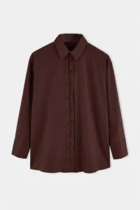 Trendyol Modest Brown Double Placket Cotton Oversized Shirt - Image 3