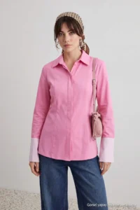 Trendyol Modest PINK Color Bloklu Shirt - Image 3