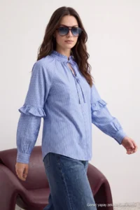 Trendyol Modest BLUE Striped Oversized Shirt Tunic - Image 2