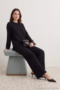 Trendyol Modest Black Regular Plain Knitwear Hijab Bottom - Top Set - Image 3