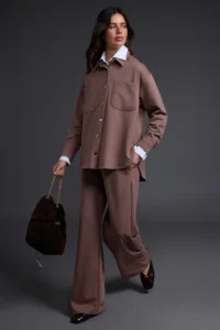 Trendyol Modest Mink relaxed/Rahat Pattern Pipe Both buttoned Suede Knitting Tesettür Bottom - Top Set