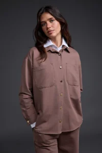 Trendyol Modest Mink relaxed/Rahat Pattern Pipe Both buttoned Suede Knitting Tesettür Bottom - Top Set - Image 2
