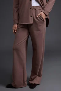 Trendyol Modest Mink relaxed/Rahat Pattern Pipe Both buttoned Suede Knitting Tesettür Bottom - Top Set - Image 3