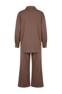 Trendyol Modest Mink relaxed/Rahat Pattern Pipe Both buttoned Suede Knitting Tesettür Bottom - Top Set - Image 7
