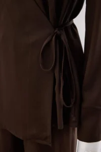 Trendyol Modest Dark Brown Double breasted Blouse Pants Weaving Bottom - Top Set - Image 7