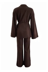 Trendyol Modest Dark Brown Double breasted Blouse Pants Weaving Bottom - Top Set - Image 8