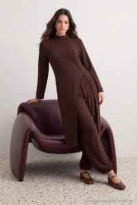 Trendyol Modest Dark Brown LONG Tunic Pants Bottom - Top Set - Image 2