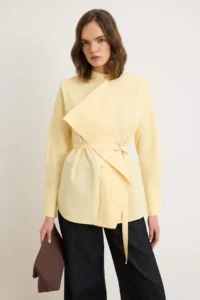 Trendyol Modest Yellow Belde Belt Detailed Regular/Normal Pattern Cotton Shirt