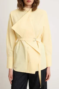 Trendyol Modest Yellow Belde Belt Detailed Regular/Normal Pattern Cotton Shirt - Image 3