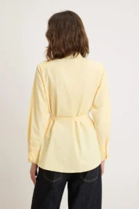 Trendyol Modest Yellow Belde Belt Detailed Regular/Normal Pattern Cotton Shirt - Image 4