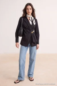 Trendyol Modest Black Double breasted Metal Accessory Detailed Regular/Normal Pattern Shirt - Image 2