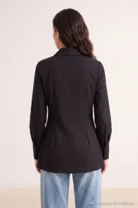 Trendyol Modest Black Double breasted Metal Accessory Detailed Regular/Normal Pattern Shirt - Image 3