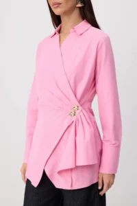 Trendyol Modest PINK Double breasted Metal Accessory Detailed Regular/Normal Pattern Shirt - Image 3