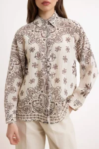 Trendyol Modest Ecru Oversized Cotton Patterned Shirt - Image 3