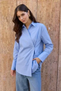 Trendyol Modest BLUE Oversized Binding Detailed Shirt - Image 2