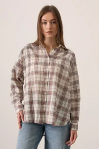 Trendyol Modest Brown Checkered Oversized 100% Cotton Shirt - Image 5