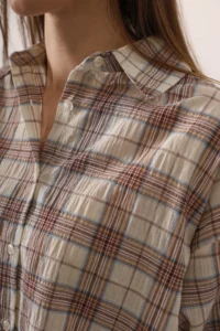 Trendyol Modest Brown Checkered Oversized 100% Cotton Shirt - Image 7
