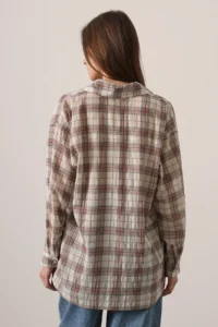 Trendyol Modest Brown Checkered Oversized 100% Cotton Shirt - Image 9