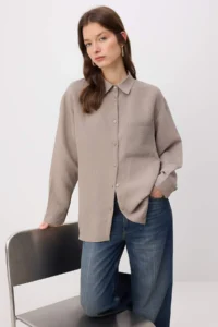Trendyol Modest Mink Normal Pattern Striped Shirt - Image 2