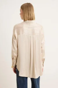 Trendyol Modest Beige Regular/Normal Satin Striped Shirt - Image 4