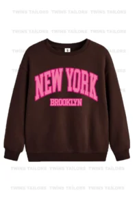 twins tailors Green-Beige-Brown Triple Crew Neck Girl's Sweatshirt with Fleece Inside Girl Print - Image 4