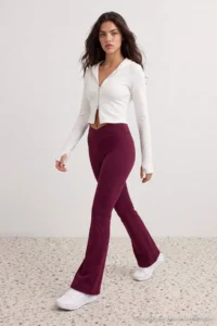 TRENDYOLMİLLA Plum Double breasted Waist Detailed flared leg Yoga Knitting Sports Leggings - Image 2