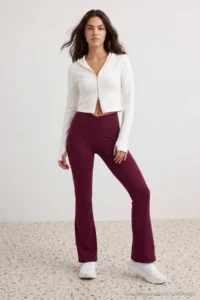 TRENDYOLMİLLA Plum Double breasted Waist Detailed flared leg Yoga Knitting Sports Leggings - Image 3