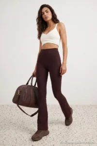 TRENDYOLMİLLA Brown Brushed Soft Material Reflector Printed flared leg Yoga Knitting Sports Leggings - Image 2