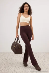 TRENDYOLMİLLA Brown Brushed Soft Material Reflector Printed flared leg Yoga Knitting Sports Leggings - Image 3