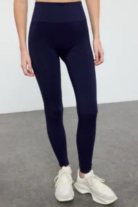 TRENDYOLMİLLA NAVY BLUE seamless/seamless Push Up Tam Size Knitting Sports Leggings - Image 4