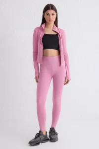 TRENDYOLMİLLA PINK Soft Brushed Material Reflector Print Detailed Full Size Knitting Sports Leggings - Image 2