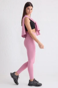 TRENDYOLMİLLA PINK Soft Brushed Material Reflector Print Detailed Full Size Knitting Sports Leggings - Image 3