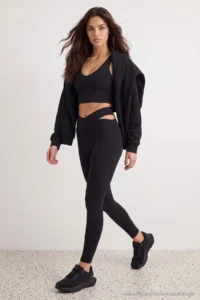TRENDYOLMİLLA Black Soft Brushed Material Cut Out Detailed Knitting Sports Leggings - Image 2