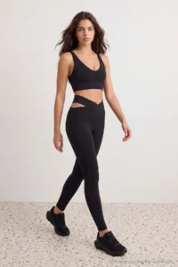 TRENDYOLMİLLA Black Soft Brushed Material Cut Out Detailed Knitting Sports Leggings - Image 7