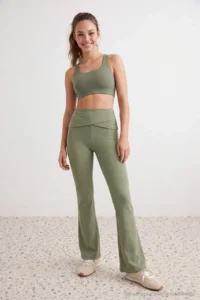 TRENDYOLMİLLA Khaki Soft Brushed Material Shirring Detailed Knitting Sports Leggings