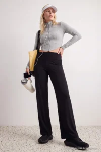 TRENDYOLMİLLA Black Brushed Soft Material Loose Flare Knitting Sports Leggings