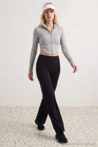 TRENDYOLMİLLA Black Brushed Soft Material Loose Flare Knitting Sports Leggings - Image 2