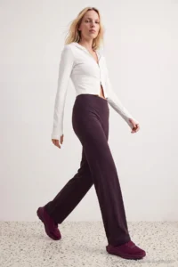 TRENDYOLMİLLA Smoke Gray Brushed Soft Material Loose Flare Knitting Sports Leggings - Image 2