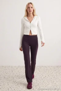 TRENDYOLMİLLA Smoke Gray Brushed Soft Material Loose Flare Knitting Sports Leggings - Image 3
