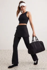 TRENDYOLMİLLA Black Soft Brushed Material Flare/flared leg Knitting Sports Leggings - Image 3