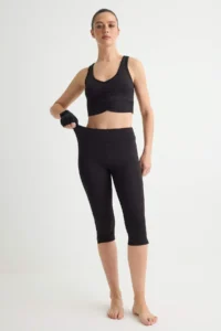 TRENDYOLMİLLA Black Scuba LYCRA® ADAPTIV™ Ultra Flexible slit Capri Length Knitting Sports Leggings - Image 2