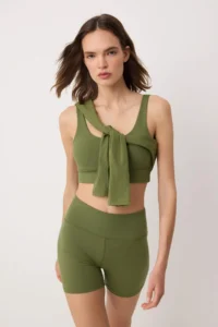 TRENDYOLMİLLA Khaki Brushed Soft Material Drink Waist Pocket Detail Knitting Sports Shorts/Short Leggings - Image 2